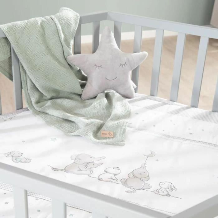 Roba ROB4005317334172 Parque Infantil Hexagonal de Madera Lacada Topo con Funda Acolchada Diseño Elefante y 6 Ruedas con Freno 1