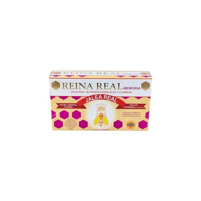 ROBIS Reina Real Memoria - Jalea Real Fresca 500mg, Colina, Vitaminas B - Mejora Concentración y Rendimiento Intelectual - 20 Ampollas