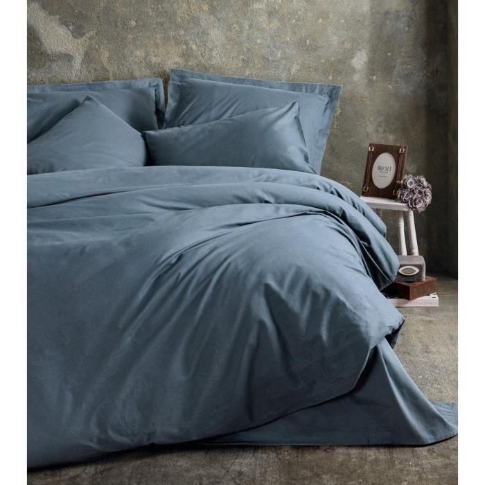 Juego de cama - 1 funda nórdica 220x240 cm + 2 fundas de almohada 60x60 cm - 100% algodón - Antracita 2 Juego de cama - 1 funda nórdica 220x240 cm + 2 fundas de almohada 60x60 cm - 100% algodón - Antracita 2