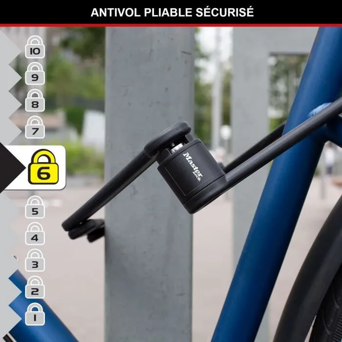 Master Lock Candado Plegable para Bicicleta 8335EURDPRO - Acero Endurecido, 4 Llaves, Soporte Incluido 5