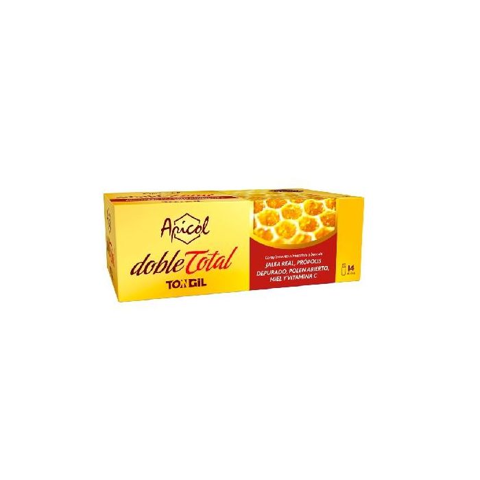 TONGIL Apicol Doble Total, Jalea Real, Propóleo, Polen, Miel y Vitamina C, Reduce Fatiga y Cansancio, 14 Ampollas