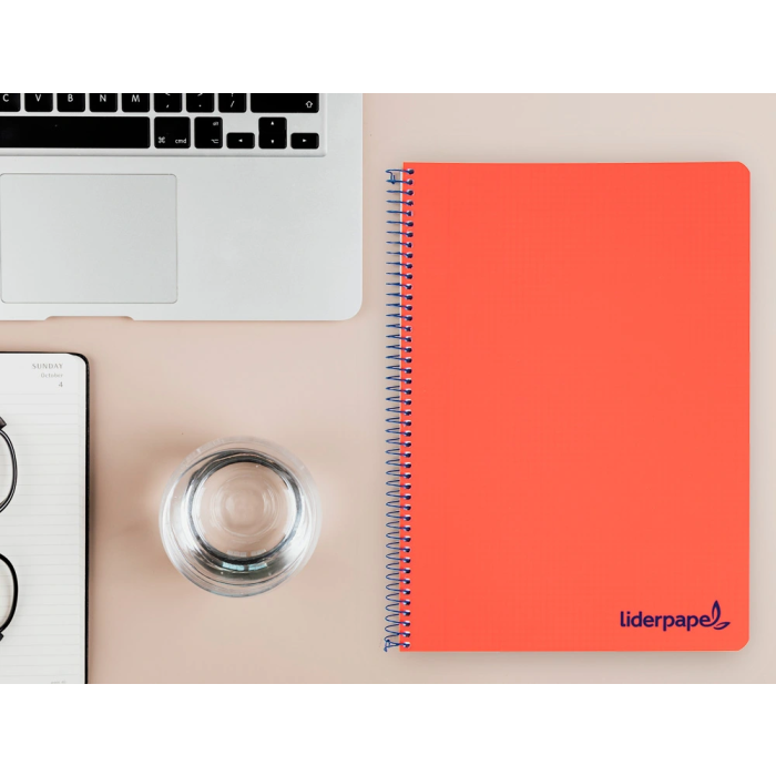 Liderpapel wonder Cuaderno espiral A4 tapa plástico 80 hojas 90gr cuadro 4mm con margen color rojo 7