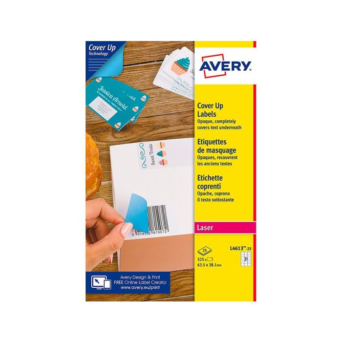 Etiqueta Adhesiva Cubriente Avery Permanente Para Impresora Laser Blanca 63,5X 38,1 mm Caja De 525 Unidades 5