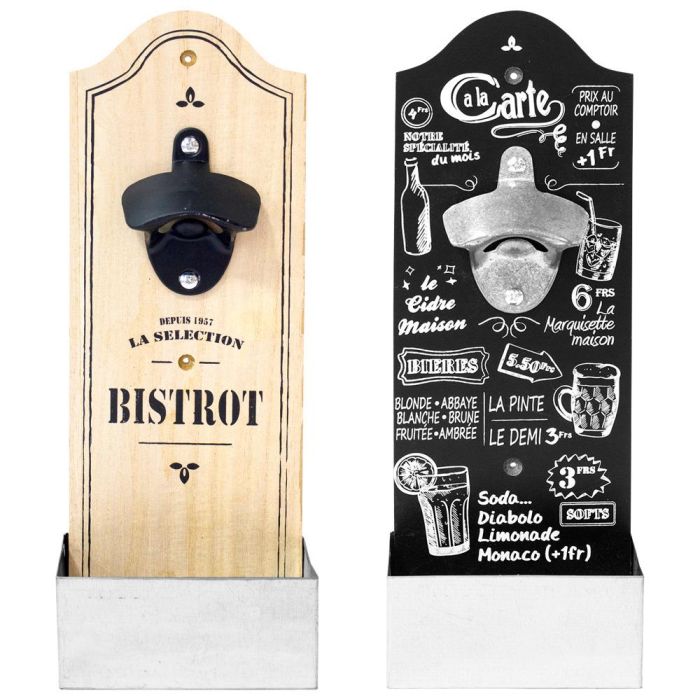 Totally Addict Abrebotellas con Depósito y Fijación a Pared Colección Bistrot Metal y Madera 11x7x30.5 cm 2