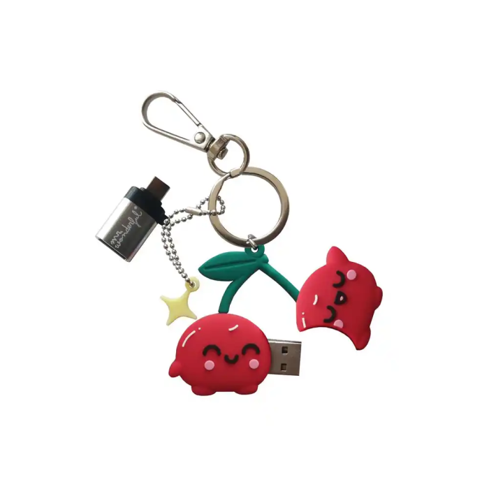 Wondee Mr. Wonderful Memoria USB 32GB Cereza Llavero Pendrive Universal con Adaptador USB C 2