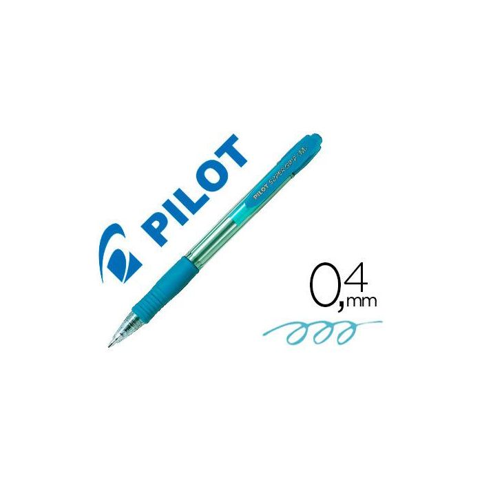 Boligrafo Pilot Super Grip Celeste Retractil Sujecion De Caucho Tinta Base De Aceite 12 unidades