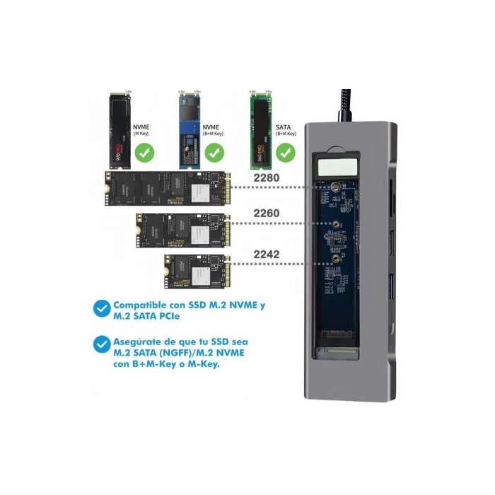 Leotec Docking Station USB Tipo-C LEDS07 8 en 1 con Ranura SSD M.2, 2xUSB, 1xUSB Tipo-C, 1xHDMI 4K, Lector SD/MicroSD, USB-C PD 100W 3