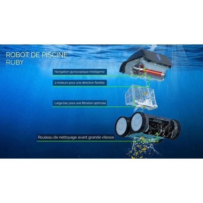 BESTWAY Aquaglide robot aspirador de piscina autónomo para piscinas de fondo plano 3,5 x 5 m, batería recargable 5