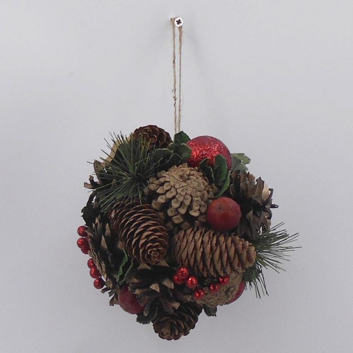 DKD Home Decor Bola Redonda Decoración Navideña Tradicional de Piña Verde y Rojo 14 cm Set de 6 para Árbol de Navidad