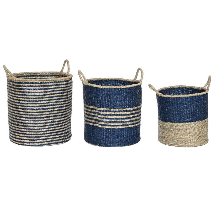 Cesta Mediterraneo DKD Home Decor Azul Natural 43 x 54 x 43 cm Set de 3