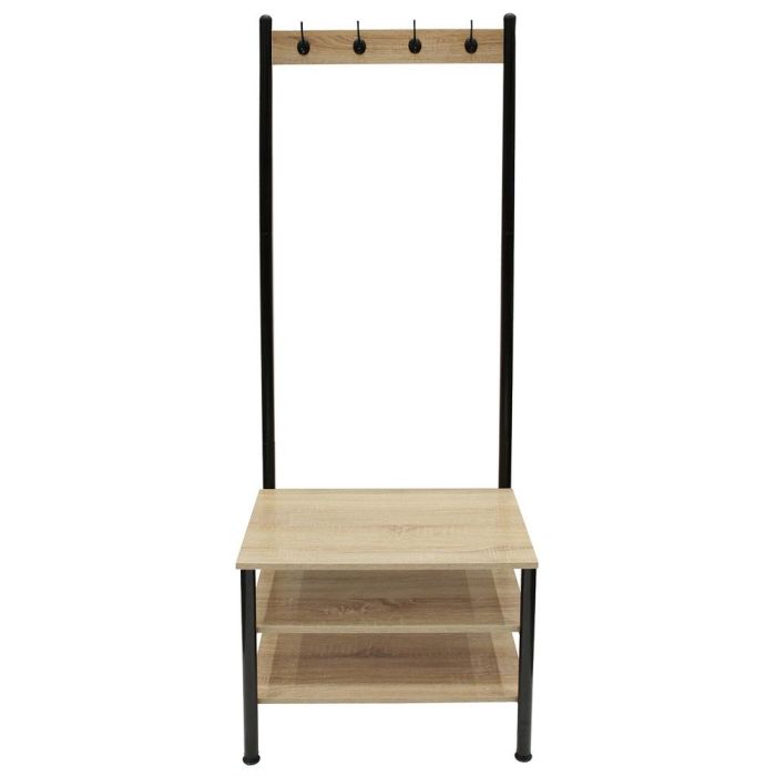 Home Deco Factory Perchero Essentiel con Estanterías, 4 Ganchos Dobles y 3 Baldas, Madera y Metal, 60x40 cm, Altura 175 cm 2
