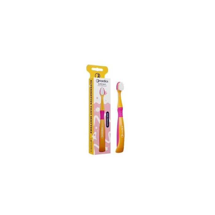 NORDICS ORAL CARE Cepillo Dental Niños 9.240 Sirena Naranja - Filamentos Ultrasuaves 0,08mm, Mango Silicona y PLA, Sostenible