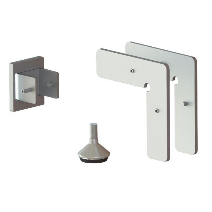 Herrajes Alk Kit Kuadro-Sistem Soportes, Escuadras y Pie Nivelador para Perfil Autoportante, Acabado Plata Mate