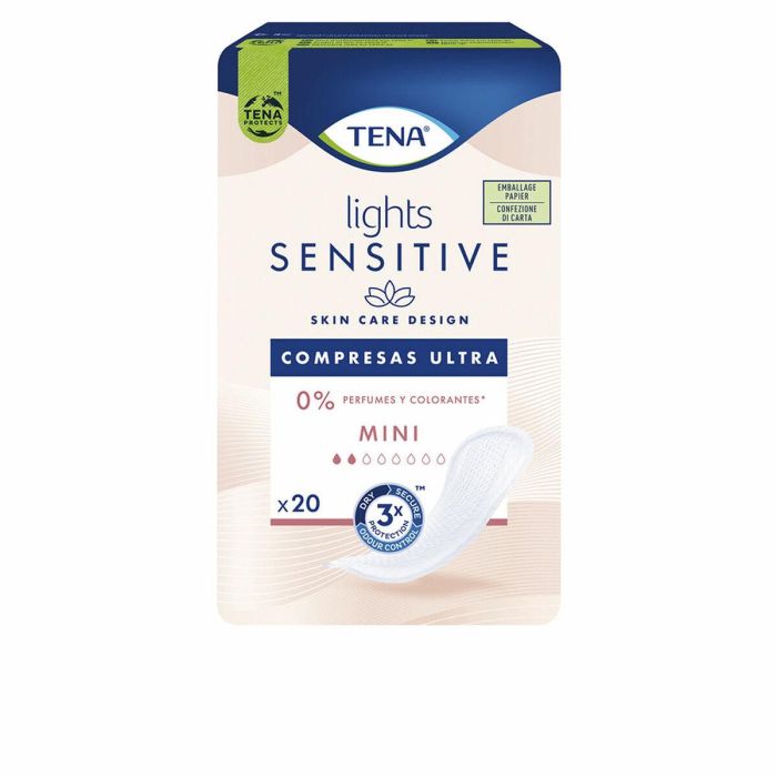 Tena Lady TENA LIGHTS Compresas Ultra Sensitive Mini para Pérdidas Leves, Cuidado Piel, Sin Fragancias ni Tintes - 20 Unidades