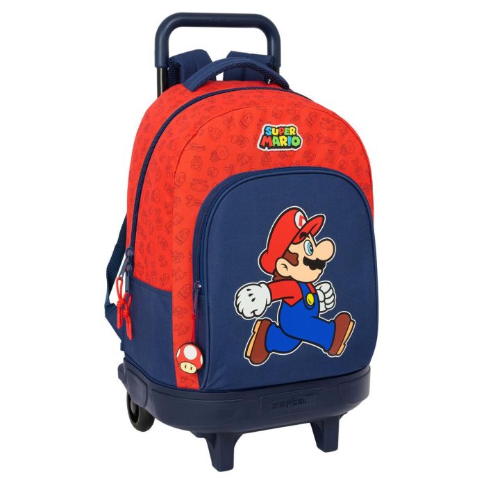 Mochila Escolar con Ruedas Super Mario Trick Rojo Azul oscuro 33 x 45 x 22 cm