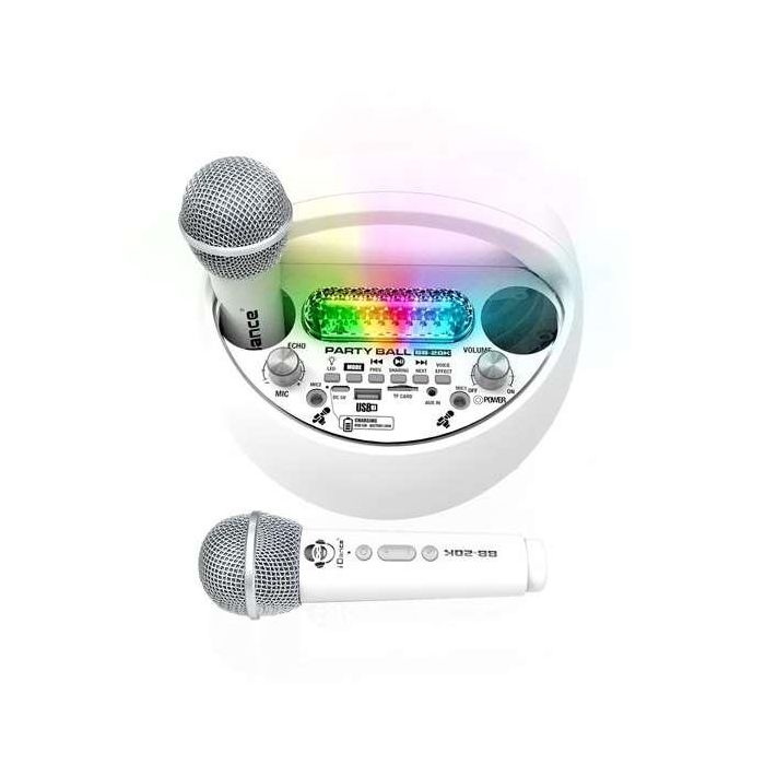 Altavoz karaoke con forma circular y luces disco. incluye 2 microfonos inhalambricos 21,5x22x15 cm 8 Altavoz karaoke con forma circular y luces disco. incluye 2 microfonos inhalambricos 21,5x22x15 cm 8
