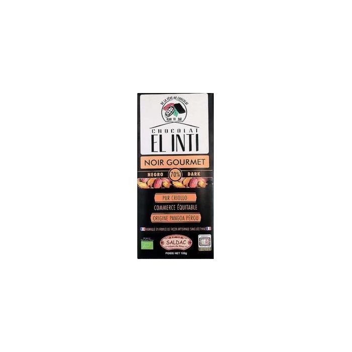SALDAC Chocolate Negro 70% Cacao Orgánico Inti, Origen Perú, Vegano y Sin Gluten, 100g