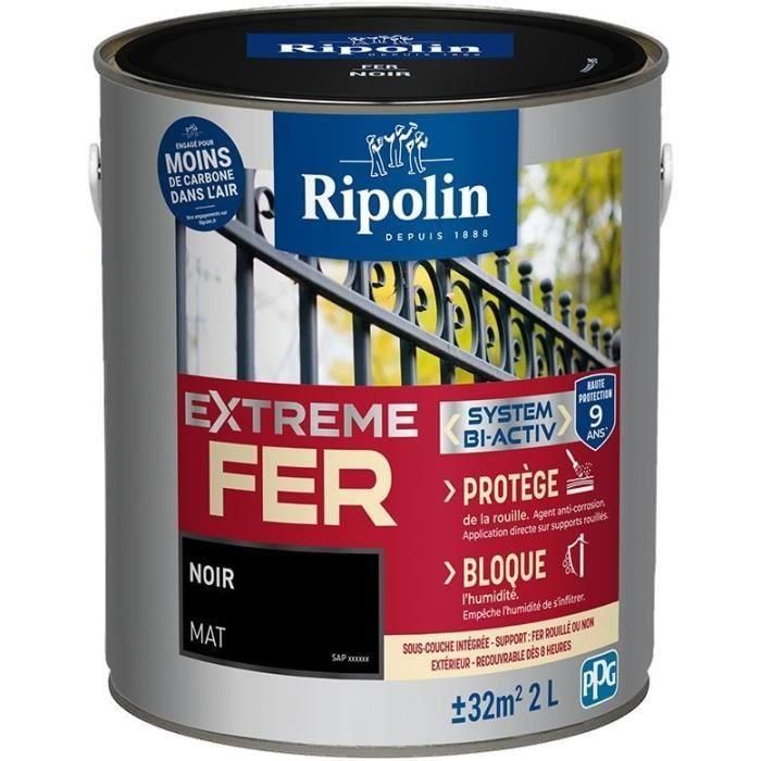 Pintura para hierro - RIPOLIN - 395991 - Negro - Mate - 2 L