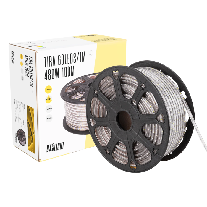 BX3 Light Tira LED 220VAC, 60 LEDs/M, 480W, 24000 Lm, 6000K, SMD3528, IP65, 100 Metros Continuos, 40000H, Blanco Frío, Modelo BX3-2203528-60100MCW