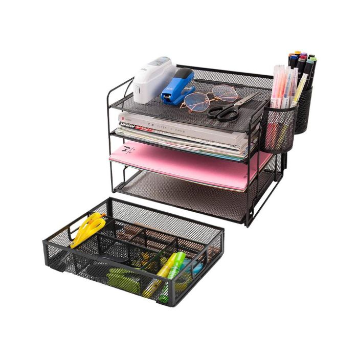 Organizador Sobremesa Q-Connect Kf17291 Bandeja Metalica Rejilla Negra Con 6 Departamentos 235x183x65 mm 4