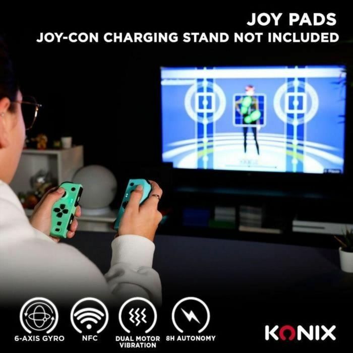 Konix Joypads para Nintendo Switch y Switch OLED con Batería de 8 horas y Función de Vibración - Verde y Azul