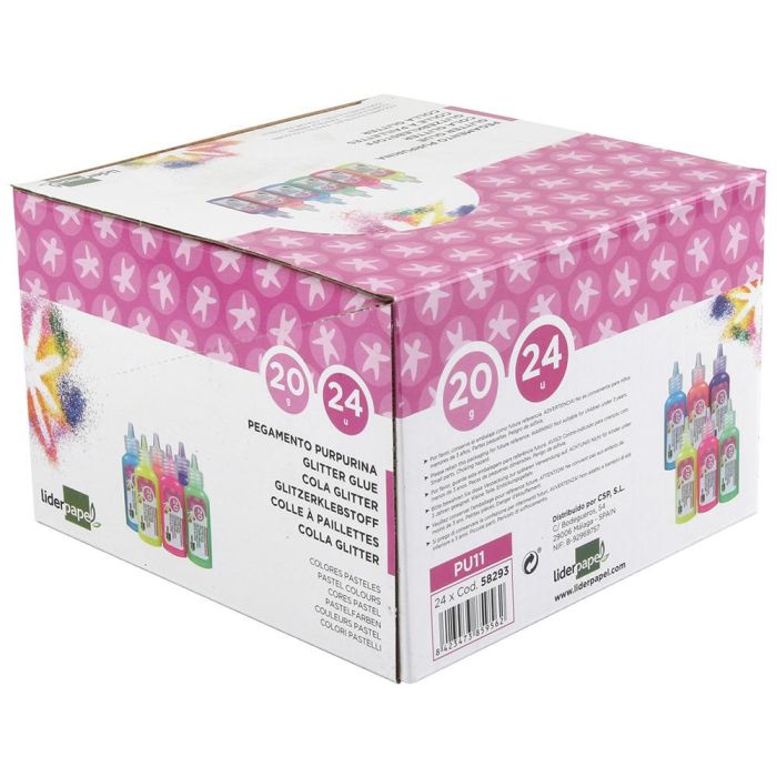 Purpurina Pegamento Liderpapel Fantasia Colores Metalicos Pasteles Bote De 20 gr 24 unidades 1