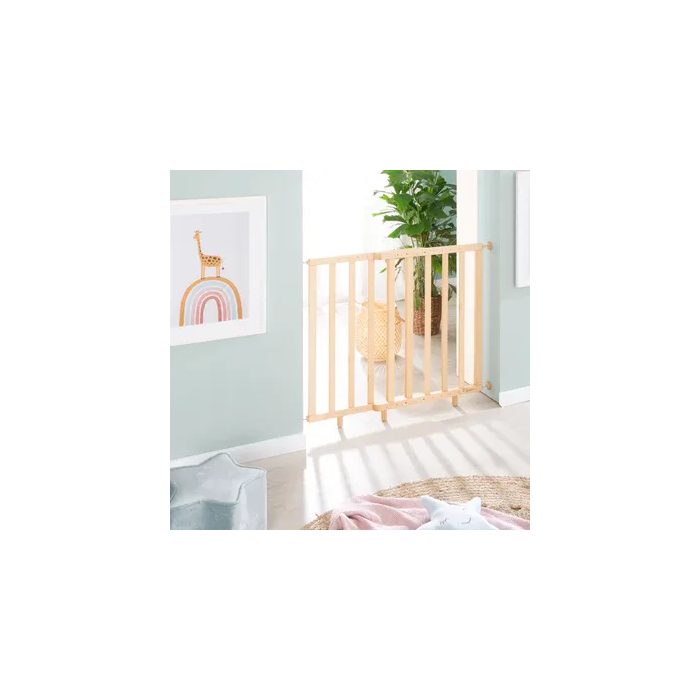 Barrera de seguridad para bebés - ROBA - Para puertas y escaleras - De 62 a 106 cm - Madera natural 3