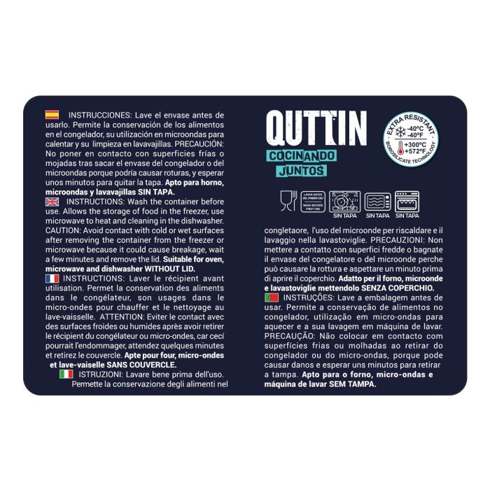 Quttin Fiambrera Rectangular con Tapa Azul 17.5 x 13 cm (6 Unidades) 6