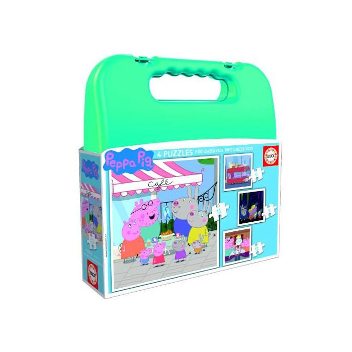 Educa Borrás 18112 Maleta Puzzles Progresivos Peppa Pig 6-9-12-16 Piezas para 3-5 Años