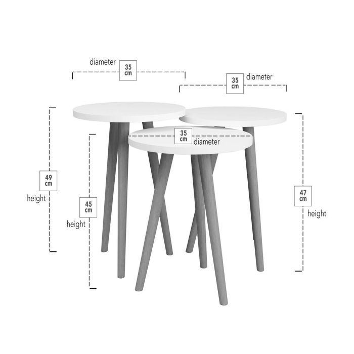 Juego de 3 Mesitas Alexandra House Living Natural Roble Madera MDP 35 x 49 x 35 cm 35 x 45 x 35 cm 35 x 47 x 35 cm 1