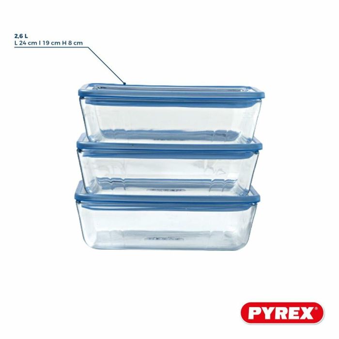 Pyrex 3426470296250 Juego de 3 Recipientes con Tapa de Vidrio Rectangular 1,5 L 6 Pyrex 3426470296250 Juego de 3 Recipientes con Tapa de Vidrio Rectangular 1,5 L 6