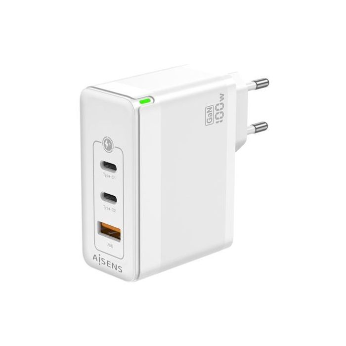 Aisens Cargador Gan 100 W, 2Xusb-C Pd3.0 Qc4.0 Qc5.0, 1Xusb-A Qc3.0, Blanco