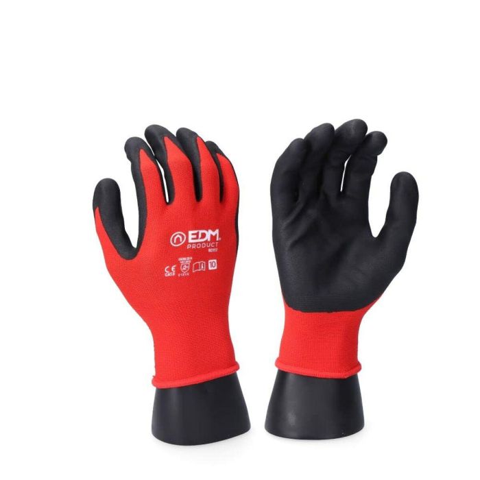 Guantes de Trabajo EDM Rojo Licra Nitrilo Táctil Industriales