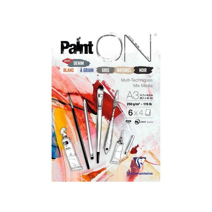 Bloc De Dibujo Clairefontaine Paint On Multitecnicas Encolado A3 250G 24H Colores (6 Col X 4 Hojas) 2 unidades