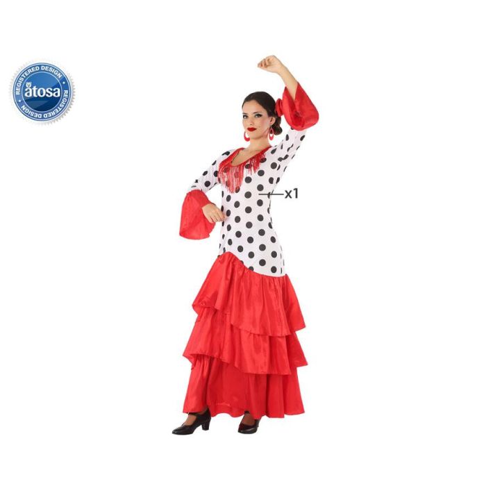 Disfraz Flamenca Sevillana Blanco Rojo Mujer Adulto