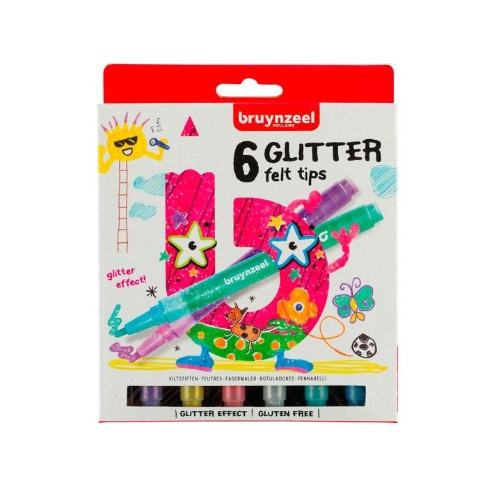 Talens bruynzeel estuche 6 rotuladores glitter kids brillantes colores surtidos