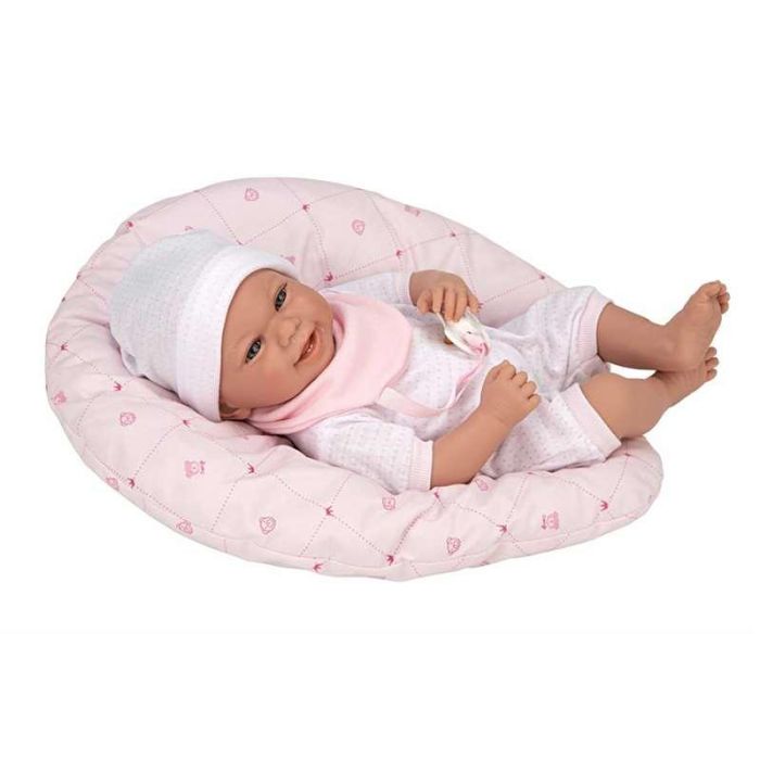 Muñeca Elegance Edur 40 cm con cuerpo blando, traje rosa y cojin (muñeco con peso) 16