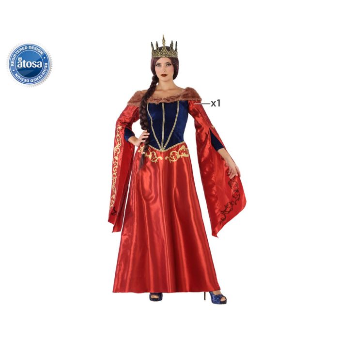 Disfraz Reina Medieval Mujer Adulto, Vestido Rojo Intenso con Detalles Dorados, Cuello Terciopelo y Mangas Largas - Talla XS-S Disfraz Reina Medieval Mujer Adulto, Vestido Rojo Intenso con Detalles Dorados, Cuello Terciopelo y Mangas Largas - Talla XS-S
