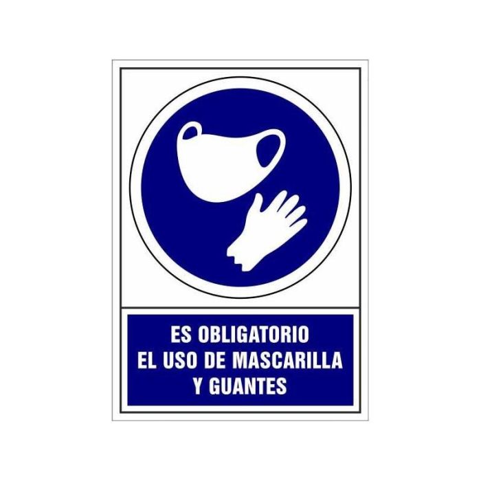 Archivo 2000 Señal "obligatorio uso de mascarilla y guantes" 210x297 pvc azul y blanco