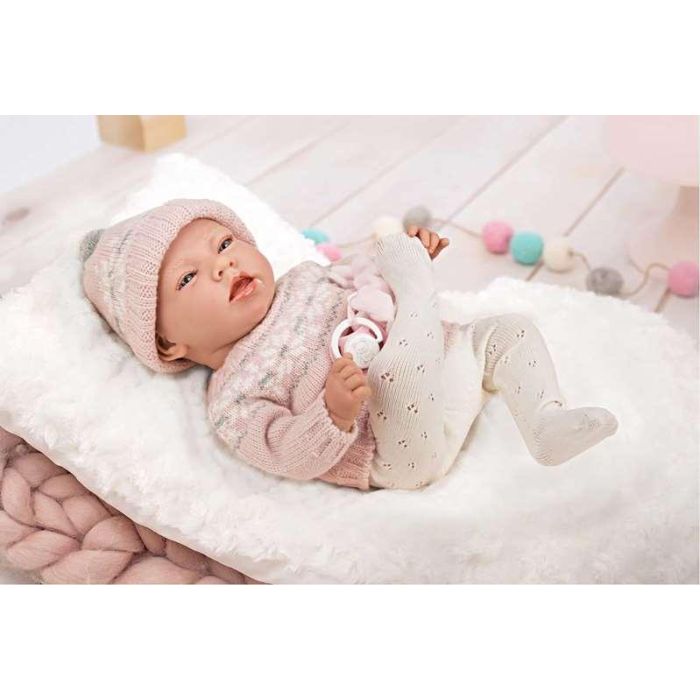 Muñeca elegance dafne 40 cm con cuerpo blando, traje rosa y cojin (muñeco con peso)