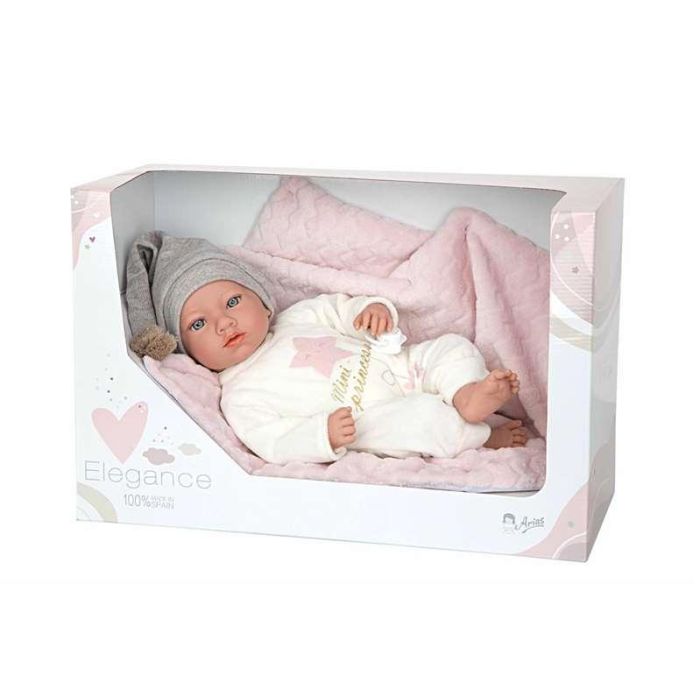 Muñeca elegance aria rosa con portabebe, incluye chupete (muñeco de peso)40 cm