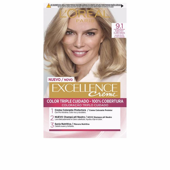 L'Oréal Paris Excellence Creme tinte #9,1-rubio claro claro ceniza 192 ml - Cobertura total de canas