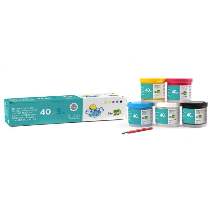 Tempera Liderpapel Escolar 40 mL Caja 5 Colores Surtidos + Pincel 5