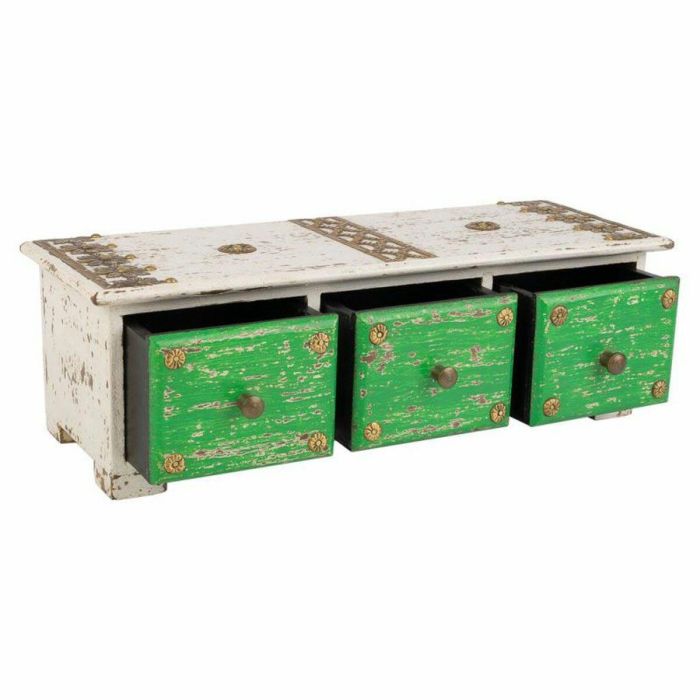 Caja-Joyero Alexandra House Living Blanco Verde Latón Madera MDF 15 x 10 x 36 cm 3 cajones 6