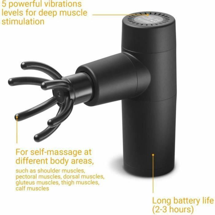 Medisana MED4015588889868 Pistola de Masaje de Percusión, 5 Niveles, Batería 7.4V, Color Negro 2