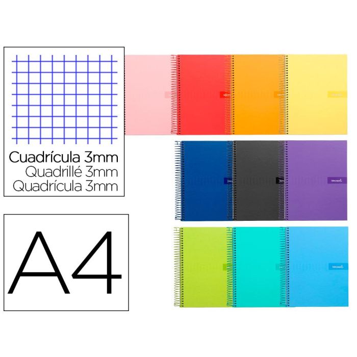 Cuaderno Espiral Liderpapel A4 Crafty Tapa Forrada 80H 90 gr Cuadro 3 mm Con Margen Colores Surtidos 5 unidades