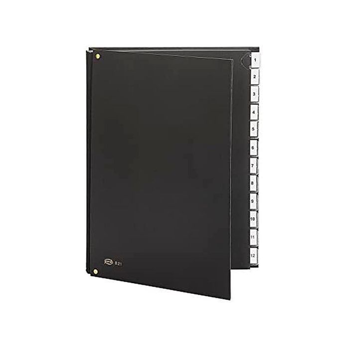 Carpeta Clasificadora Fuelle Pardo Carton Compacto Folio 12 Departamentos Visor Doble Personalizables Color Negro 1