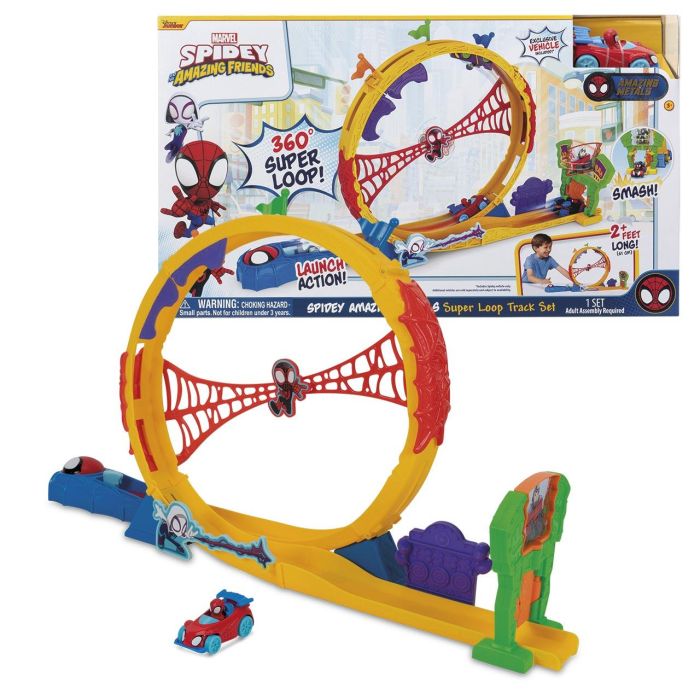 Pista spidey amazing con super looping 360º. incluye un vehiculo exclusivo. 43.18x8.89x25.4 cm