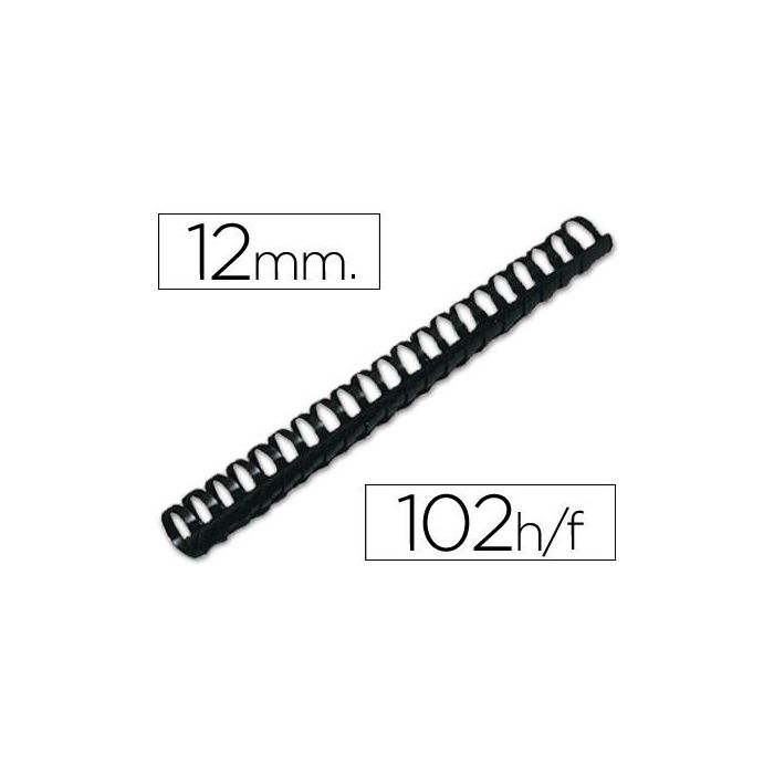 Canutillo Q-Connect Redondo 12 mm Plastico Negro Capacidad 102 Hojas Caja De 100 Unidades