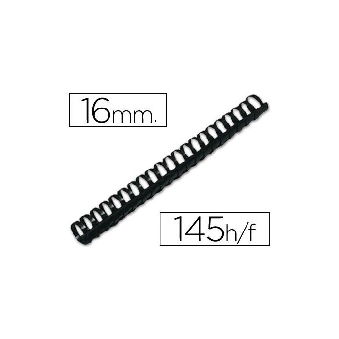 Canutillo Q-Connect Redondo 16 mm Plastico Negro Capacidad 145 Hojas Caja De 50 Unidades